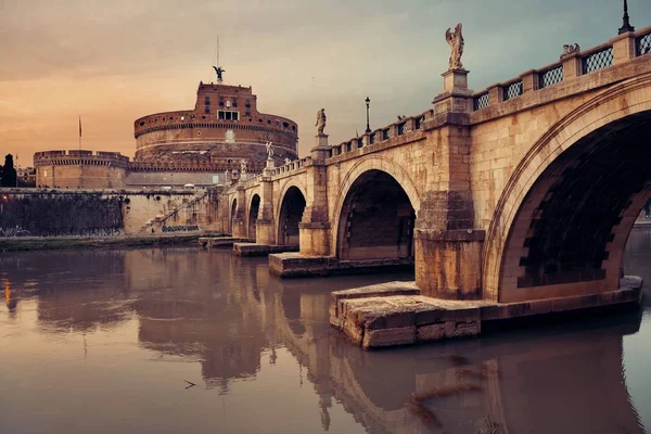 Castel Sant Angelo Olaszországban Róma Híd Tiberis Folyó Felett — Stock Fotó