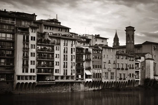 Italský Styl Staré Budovy Podél Řeky Arno Florencii Černé Bílé — Stock fotografie