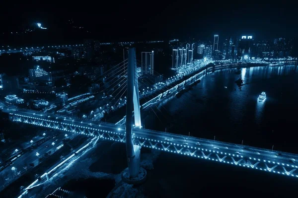 Luchtfoto Van Brug Stedelijke Architectuur Nachts Chongqing China — Stockfoto