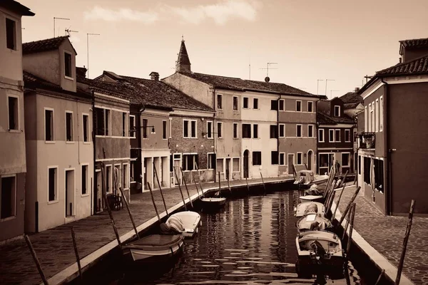 Burano Tarihi Binalar Kanal Siyah Beyaz Görüntüleyin Venedik Talya — Stok fotoğraf