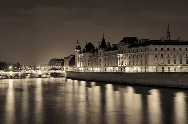 River Seine Und Brücke Bei Nacht Paris Frankreich — Stockfoto