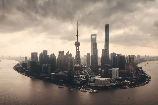Shanghai stad Flygfoto med affärsdistriktet Pudong — Stockfoto