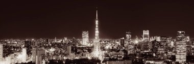 Tokyo Kulesi ve şehir çatısı geceleyin Japonya 'da..