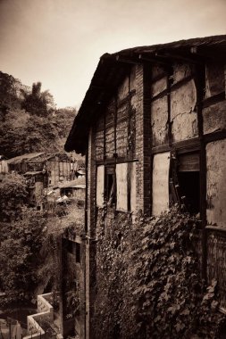 Xiahao 'daki eski bina. Chongqing, Çin' deki eski sokak..