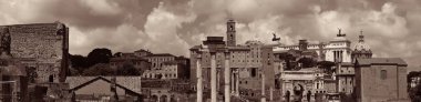 Tarihi binaların kalıntılarıyla Roma Forumu. İtalya.