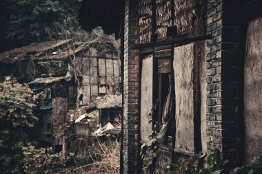 Xiahao 'daki eski bina. Chongqing, Çin' deki eski sokak..