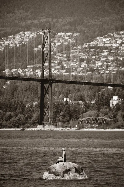 Vancouver Meisje Een Wetsuit Beeldhouwkunst Lions Gate Bridge Zee — Stockfoto