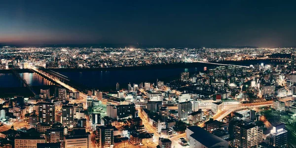 Osaka Stedelijke Stad Nachts Dak Panoramisch Uitzicht Japan — Stockfoto