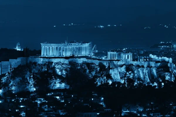Atenas skyline con la noche de la Acrópolis — Foto de Stock