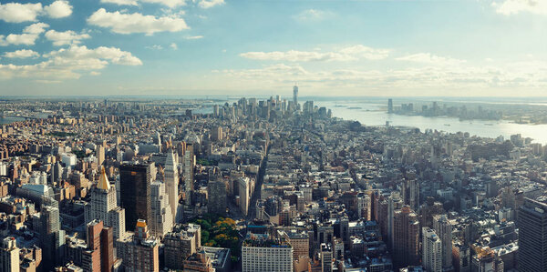 New York City downtown skyline panoramic view.