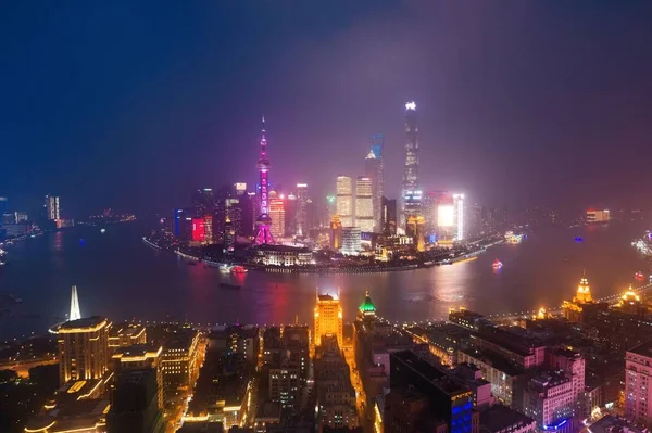 Vista aérea nocturna de Shanghai —  Fotos de Stock