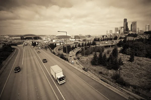 Автострада Движение Центре Сиэтла — стоковое фото