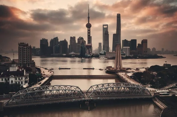 Szanghaj Miasto Wschód Słońca Widok Lotu Ptaka Dzielnicy Biznesowej Pudong — Zdjęcie stockowe