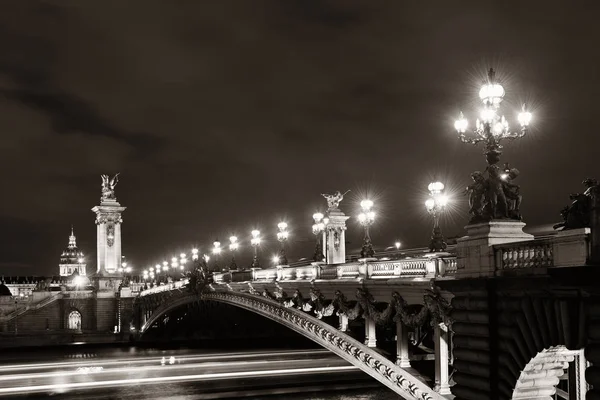 Paris Seine Och Alexandre Iii Bron Kväll — Stockfoto