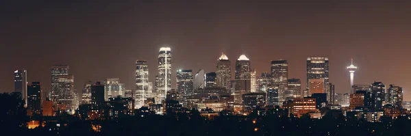 Panoramę Miasta Calgary Albercie Nocy Kanada — Zdjęcie stockowe
