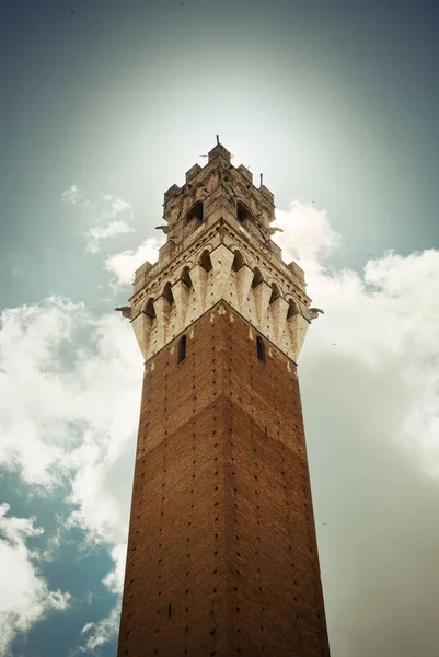 City Hall Bell Tower Closeup Siena Ιταλία — Φωτογραφία Αρχείου