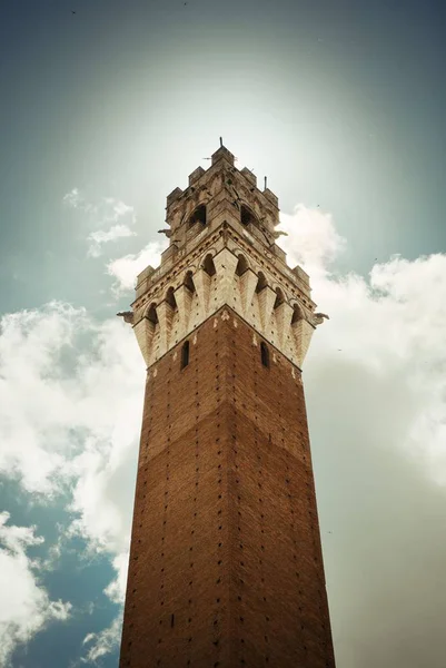 Ayuntamiento Campanario Primer Plano Siena Italia —  Fotos de Stock