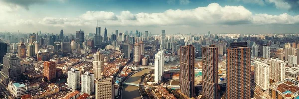 Shanghai Luftpanorama Udsigt Fra Oven Med Suzhou Creek Byens Skyline - Stock-foto