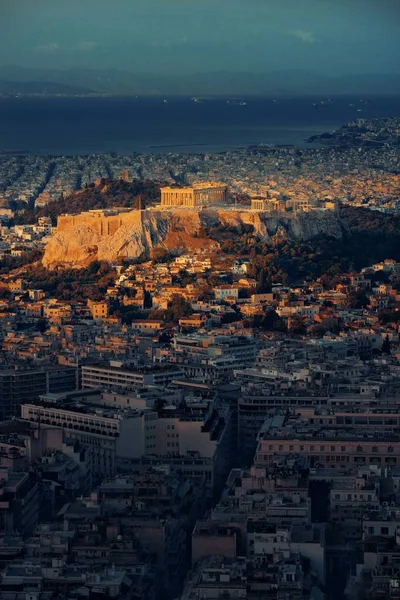 Athénské panorama východ slunce z Mt Nikósie — Stock fotografie
