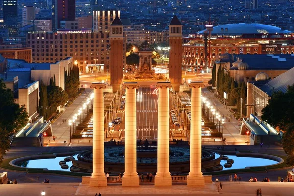 Crepúsculo Placa Espanya em Barcelona — Fotografia de Stock