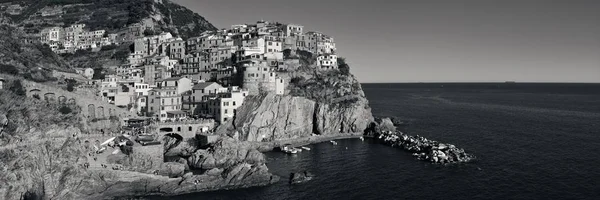 Zwart Wit Manarola Kijken Uit Middellandse Zee Panorama Met Gebouwen — Stockfoto