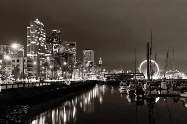 Vista Sul Lungomare Seattle Con Architettura Urbana Notte — Foto Stock