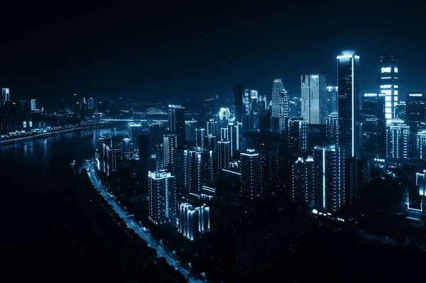 Aerial View Urban Buildings City Skyline Night Chongqing — Stock Photo, Image