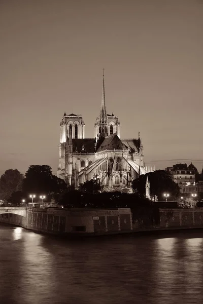 Notre Dame Paris Schemering Rivier Seine Als Beroemde Stad Mijlpaal — Stockfoto