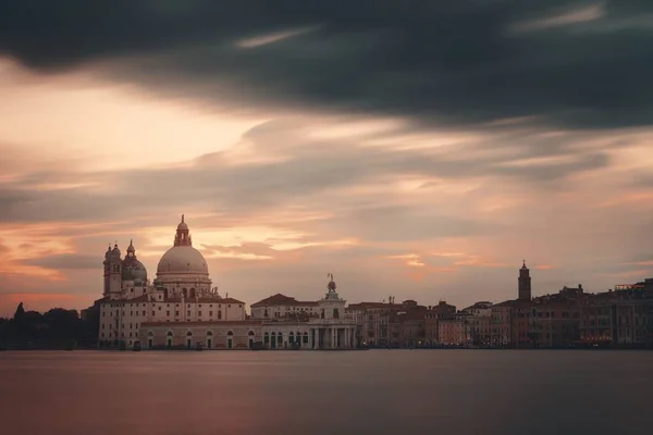 Venedigkyrkan Santa Maria Della Hälsningar Vid Solnedgången Italien — Stockfoto