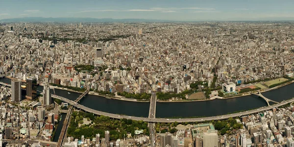 Tokyo Urban Skyline Pemandangan Atap Dengan Sungai Jepang — Stok Foto