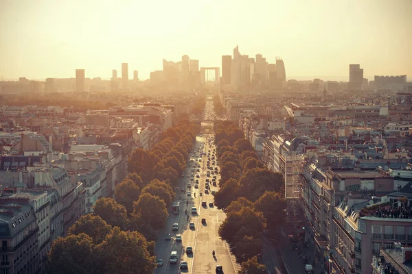 Paris Sunset Rooftop View City Skyline Defense Business District France — Stock Photo, Image