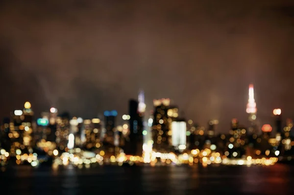 Manhattan Midtown Skyskrapor Och New York City Skyline Bokeh Natten — Stockfoto