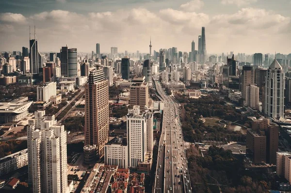 Šanghaj letecký pohled — Stock fotografie