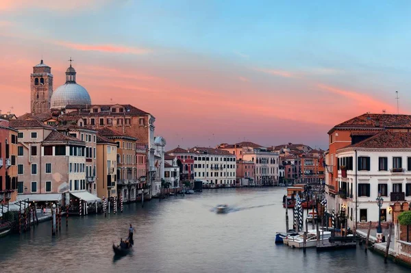 Vista Puesta Del Sol Del Gran Canal Venecia Con Góndola — Foto de Stock