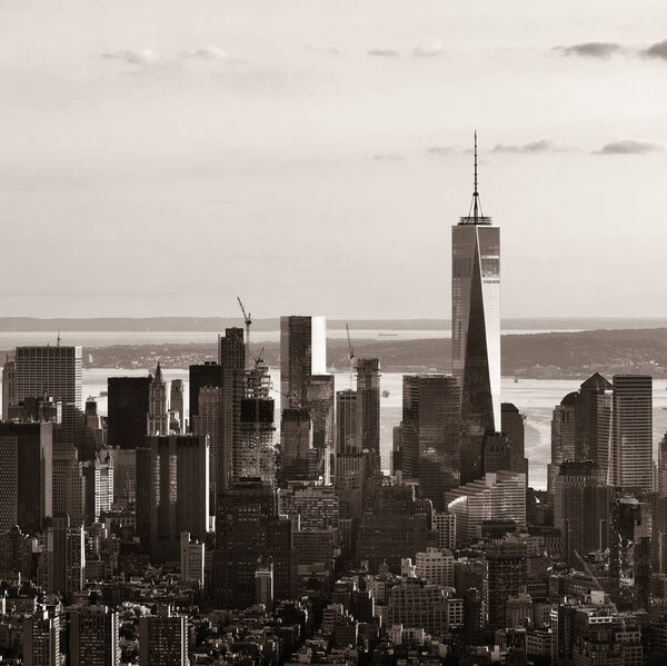 New York City downtown skyline view.