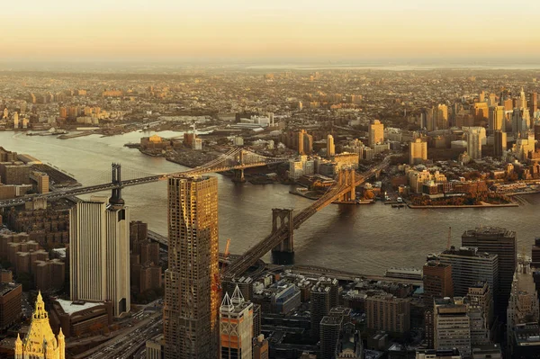 Manhattan Downtown Zonsondergang Uitzicht Het Dak Met Stedelijke Wolkenkrabbers New — Stockfoto