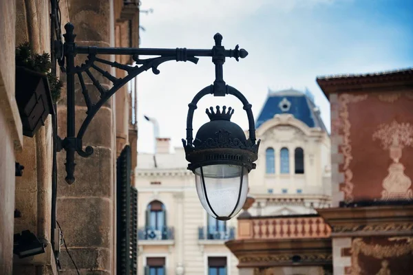 Vista Calle Con Lámpara Vintage Barcelona España — Foto de Stock