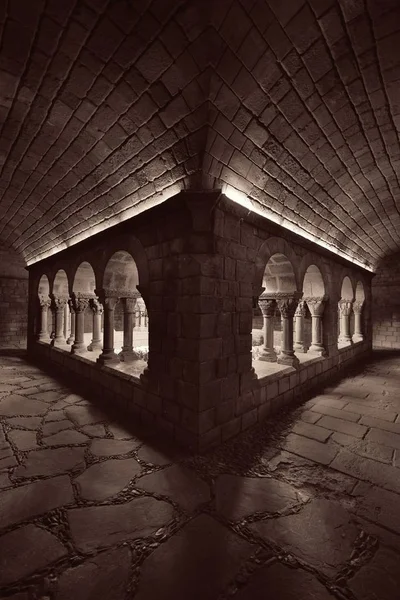 Flur Romanischen Kloster Einem Dorf Pueblo Espanol Barcelona Spanien — Stockfoto