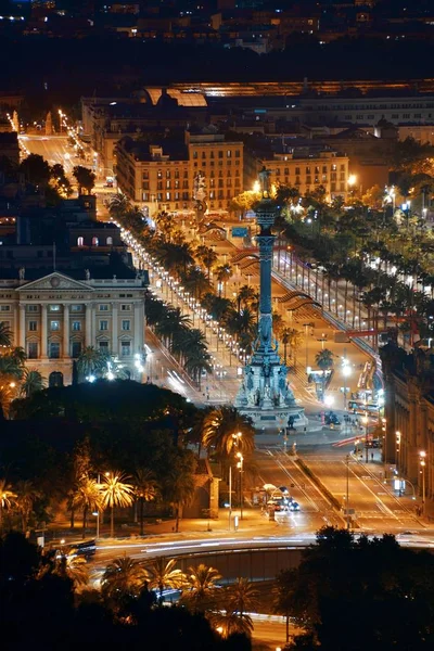 Barcelona Night View Monument Christopher Columbus Spain — Stock Photo, Image