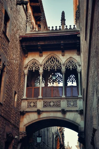 Pont Del Bisbe Calle Estrecha Barrio Gótico Barcelona España —  Fotos de Stock