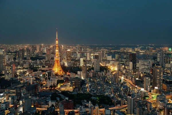 Tokyo Tower Och Urban Utsikt Över Taket Natten Japan — Stockfoto