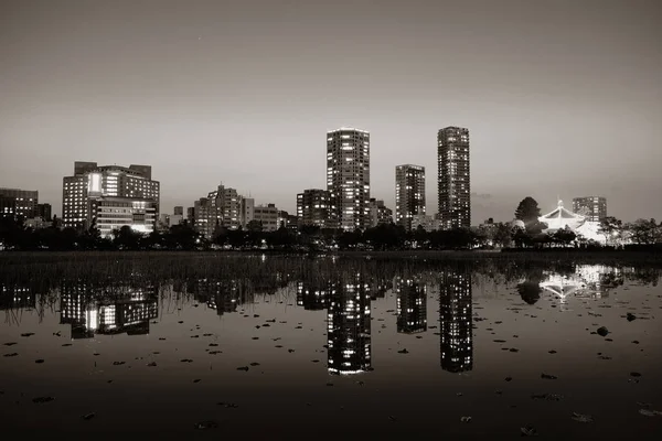 日本东京内野公园夜间湖面倒影 — 图库照片