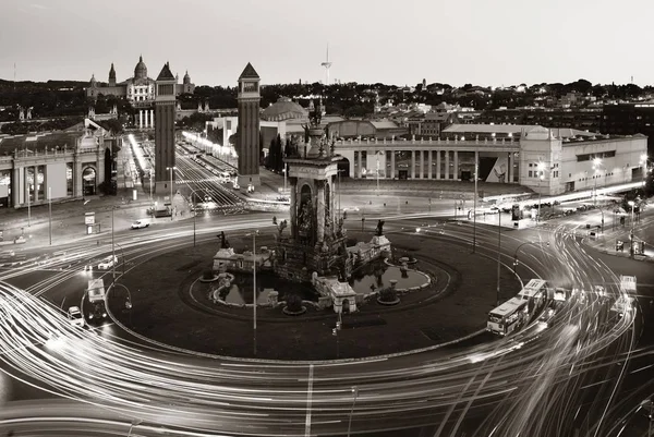 Silný Provoz Placa Espanya Monumentální Fontánou Barceloně Španělsko — Stock fotografie