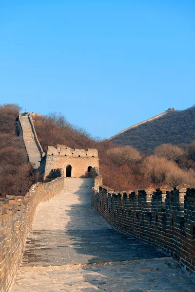 Grande Muralha Manhã Com Nascer Sol Céu Colorido Pequim China — Fotografia de Stock