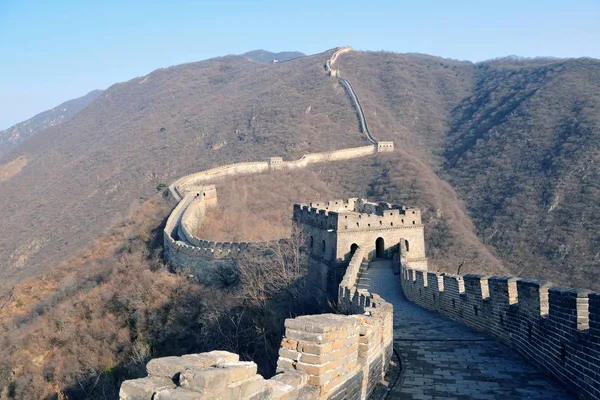 Grote Muur Met Duidelijke Blauwe Hemel Winter Peking China — Stockfoto