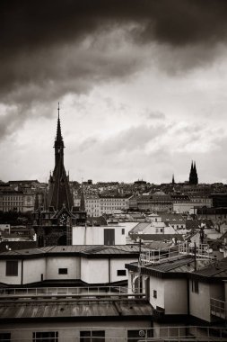 Prag, Çek Cumhuriyeti 'ndeki tarihi binalarla çatısı manzaralı.