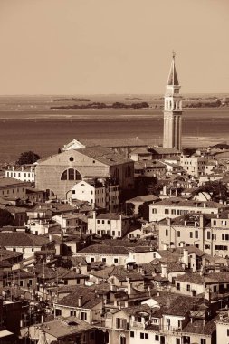 Venedik manzarası St Marks Meydanı'nda Saat Kulesi, yukarıdan izlendi. İtalya. 