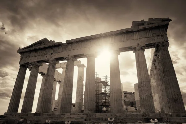 Parthenon Templom Közelkép Akropoliszban Athénban Görögországban — Stock Fotó