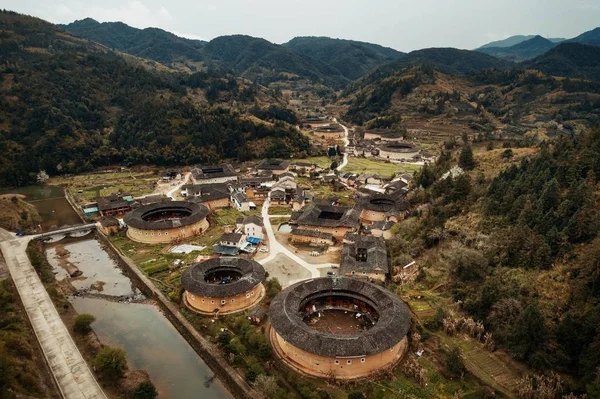 Vue Aérienne Tulou Les Habitations Uniques Hakka Dans Fujian Chine — Photo