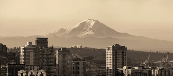 Rainier Und Seattle Architektur Panorama — Stockfoto